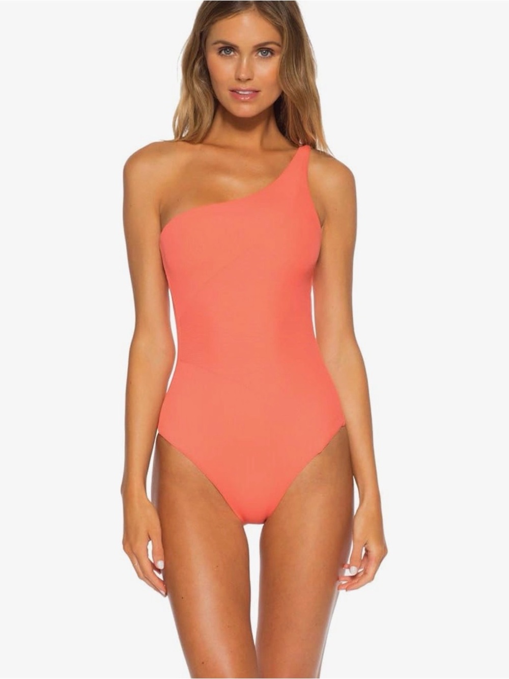 BECCA by Rebecca Virtue Fine Line One Shoulder Swimsuit, SL L MSRP $128 LIKE NEW